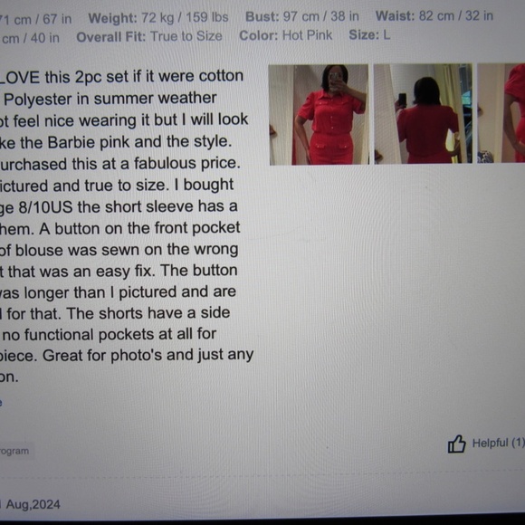 Hot Pink 2pc blouse and Shorts sz 8/10US L - Picture 3 of 3